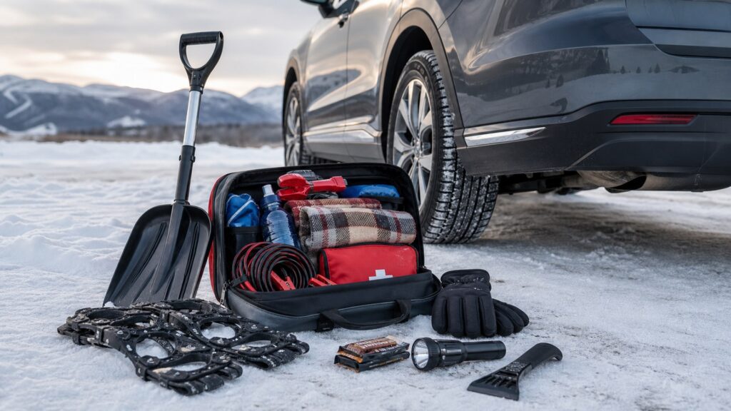 winter emergency kits shopping setup for overall selection with practical vehicle-focused details