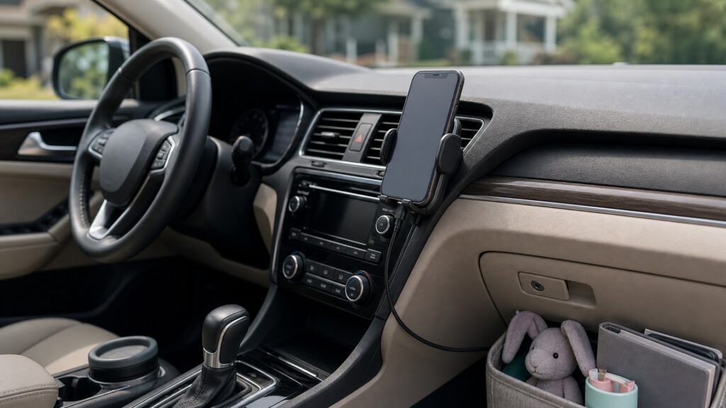 wireless charging mounts shopping setup for family vehicle organization with practical vehicle-focused details