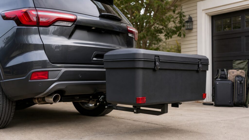 hitch mounted storage boxes explainer hero image for Review Streets