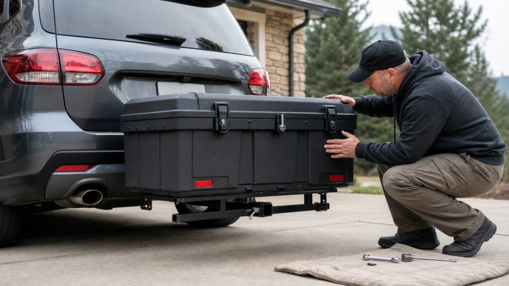 hitch mounted storage boxes explainer hero image for Review Streets
