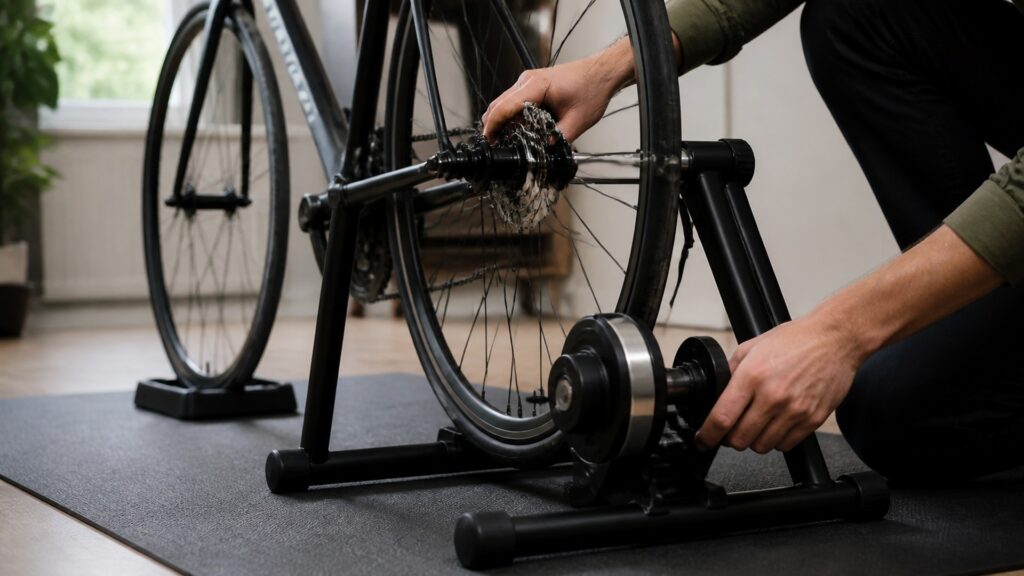 wheel-on bike trainers safety factors explainer hero image for Review Streets