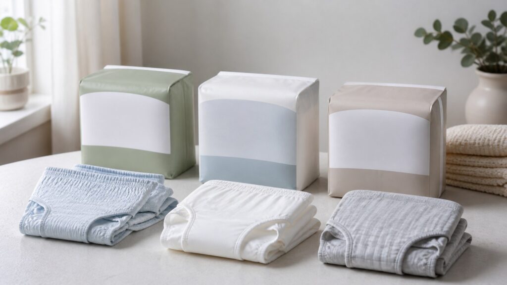 Unbranded adult incontinence underwear products arranged for a careful buying comparison