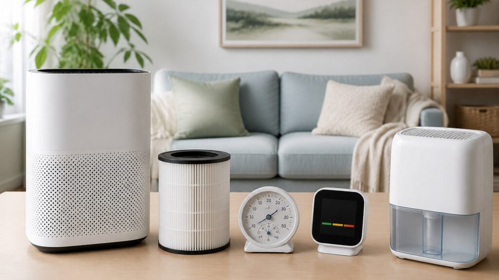 Unbranded air & environmental health products arranged for a careful buying comparison