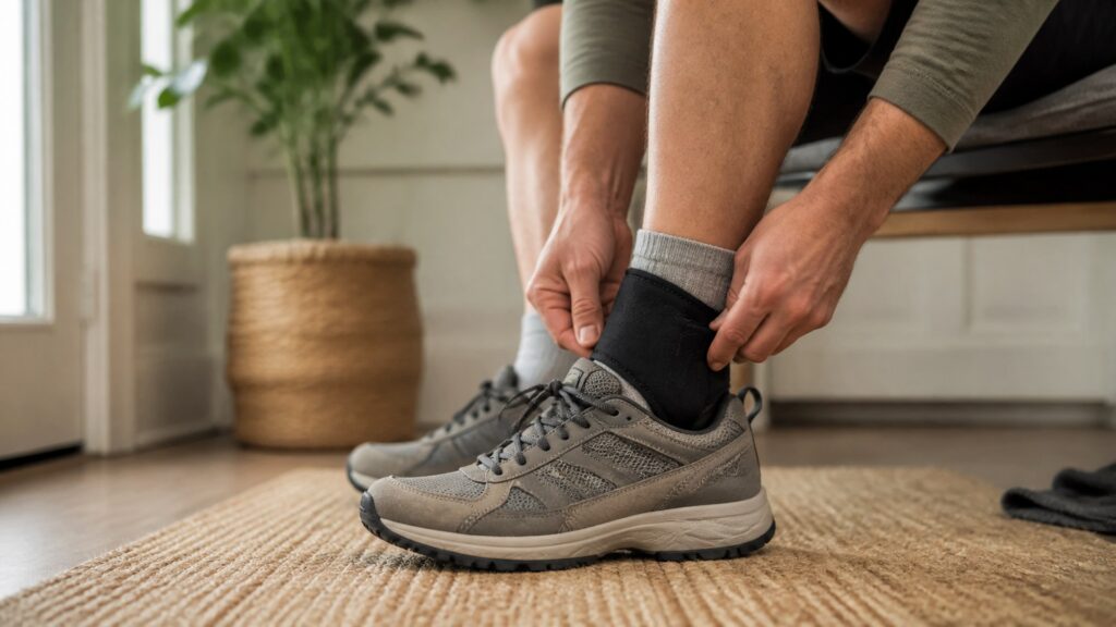 Unbranded ankle braces arranged to compare heel opening alignment and side-stay stiffness