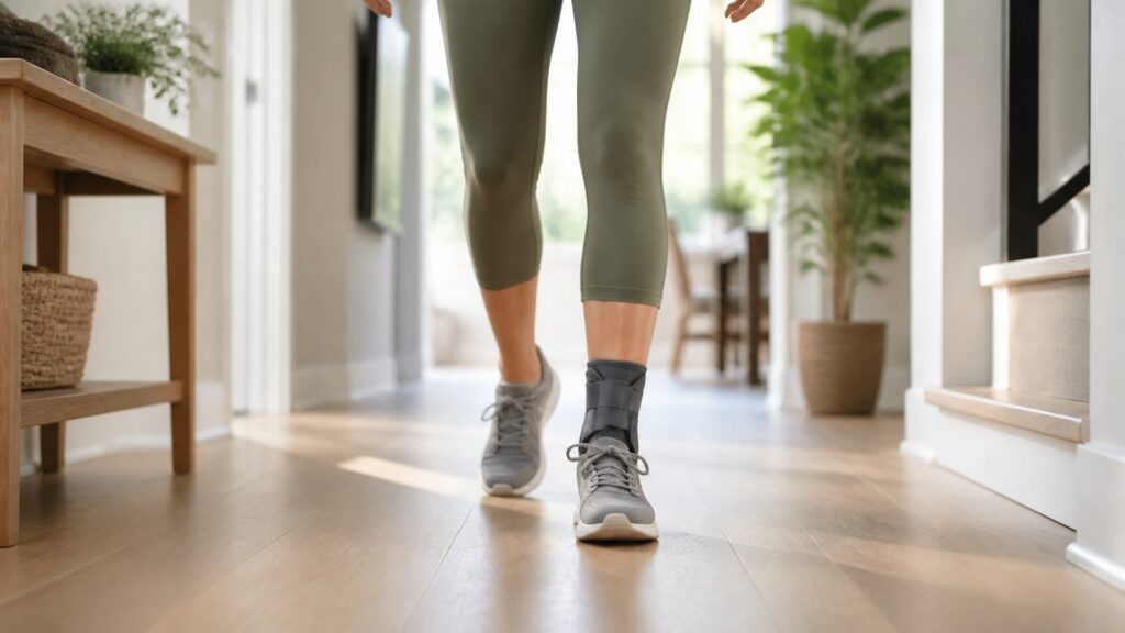 Unbranded ankle braces arranged to compare footwear volume and seam and edge placement