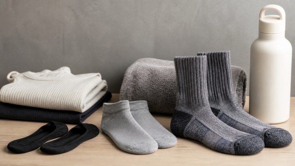 athletic socks for layering arranged in a practical buyer guide scene