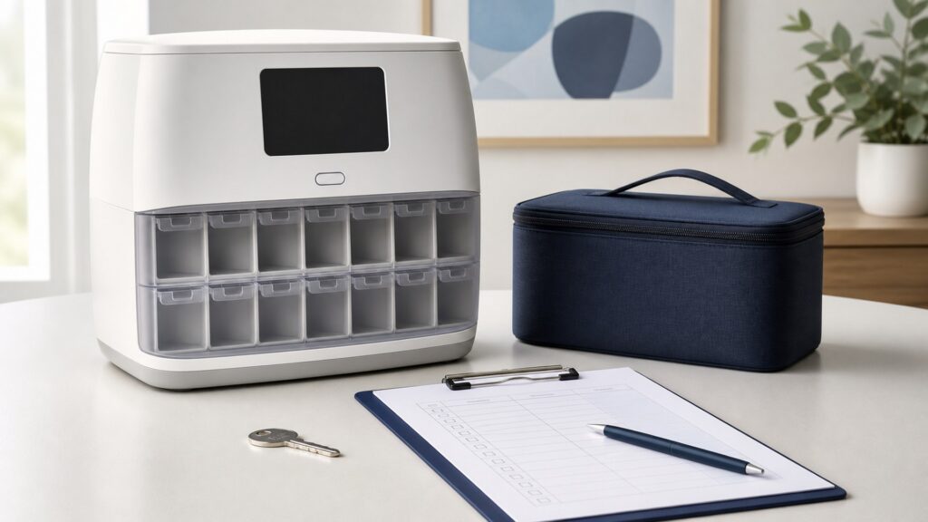 Unbranded automatic pill dispensers products arranged for a careful buying comparison