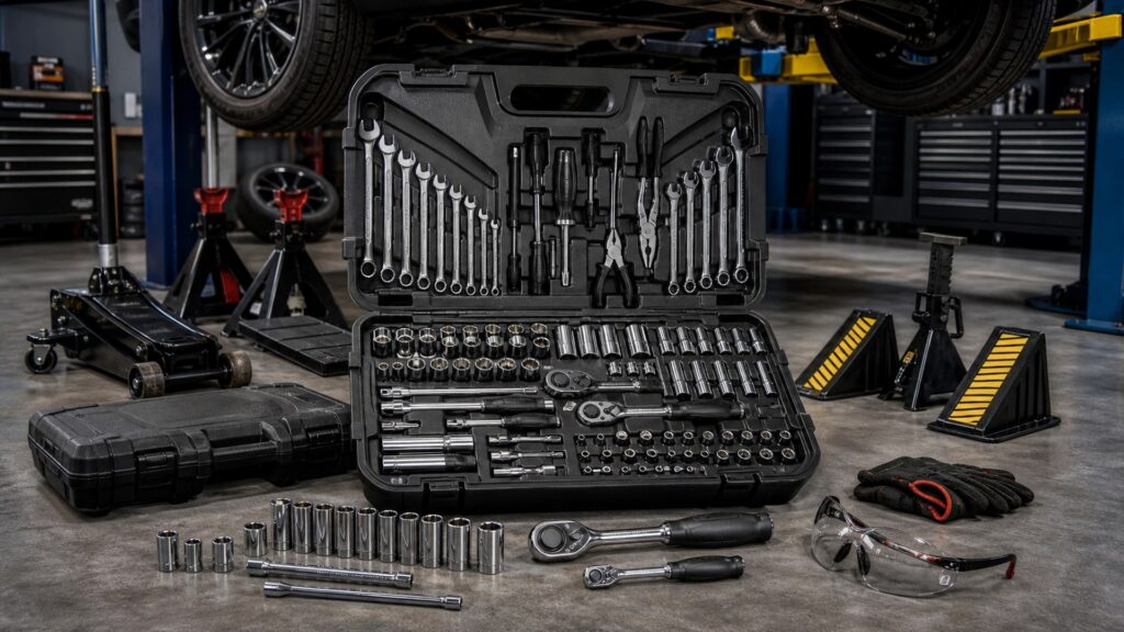 automotive tool sets shopping setup for lift and safety requirements with practical vehicle-focused details