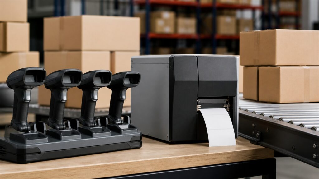 retail operations staff evaluating unbranded barcode scanners, plain labels, and workflow equipment for a high-volume use buying decision