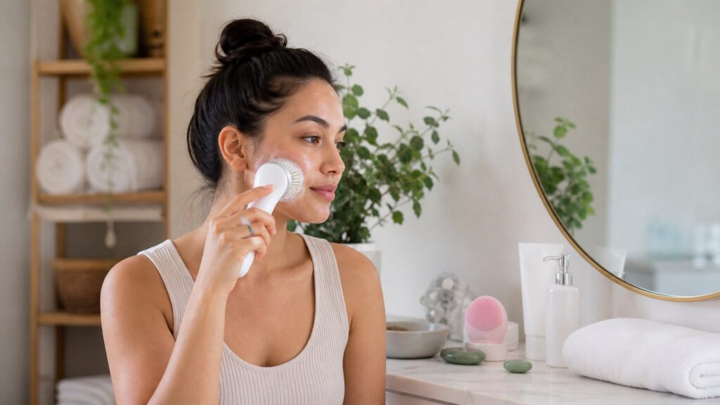unbranded beauty devices arranged for facial cleansing