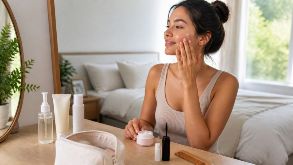 unbranded products arranged for a first routine that is easy to repeat
