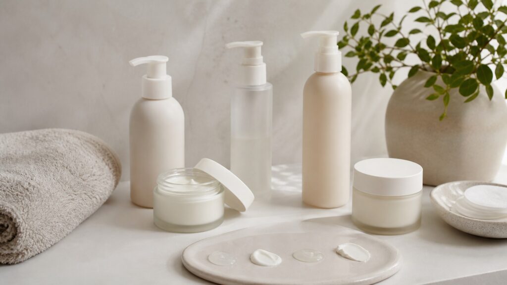 unbranded products arranged for a low-irritation routine with fewer variables