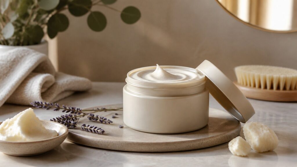 Unbranded body butter arranged for a scent and formula preferences buying guide