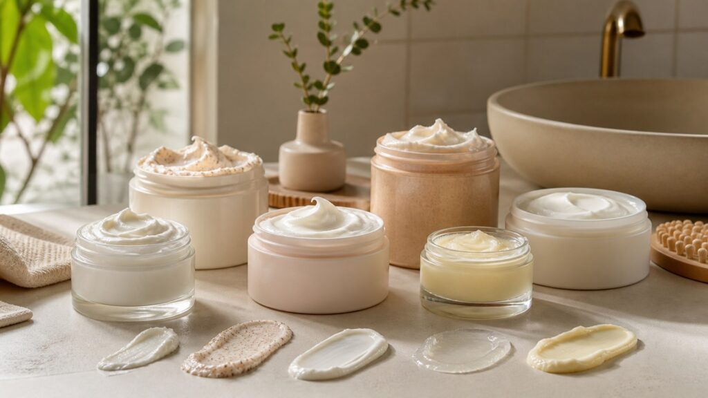 Unbranded body cream arranged for a skin type and texture needs buying guide