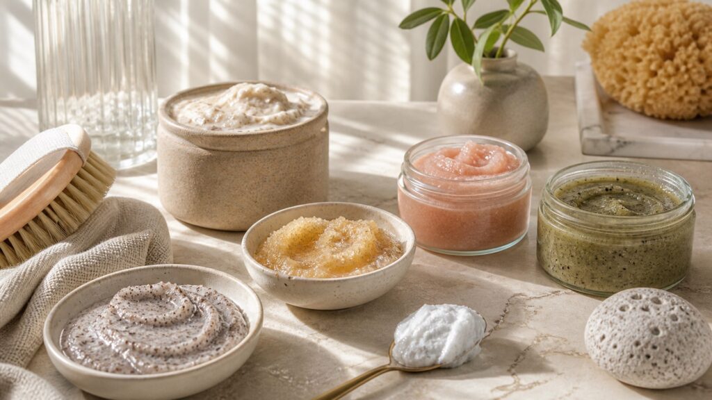 Unbranded body exfoliating treatments arranged for a skin type and texture needs buying guide