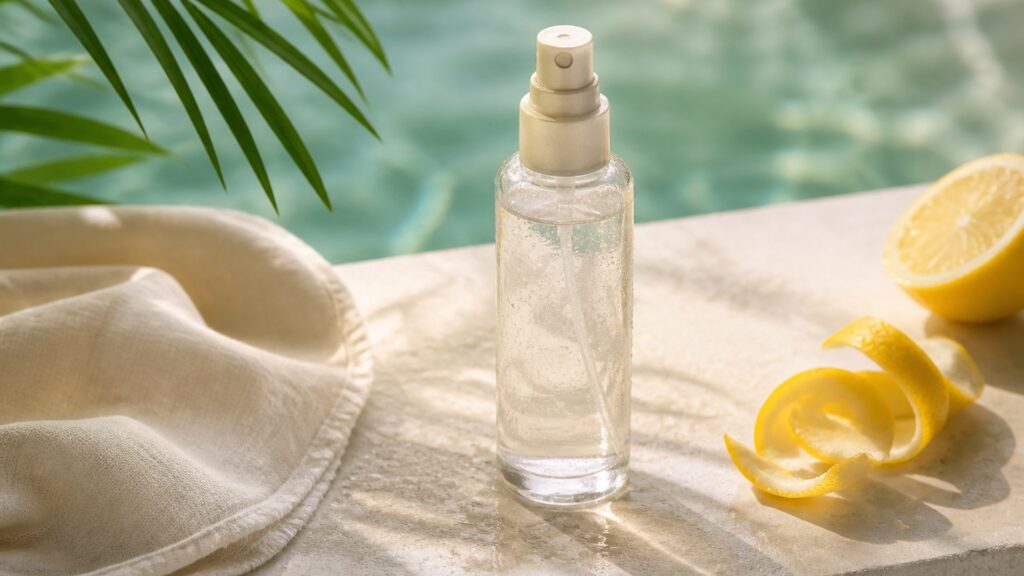 Unbranded editorial arrangement illustrating Body Fragrance Buying Guide for Warm Weather