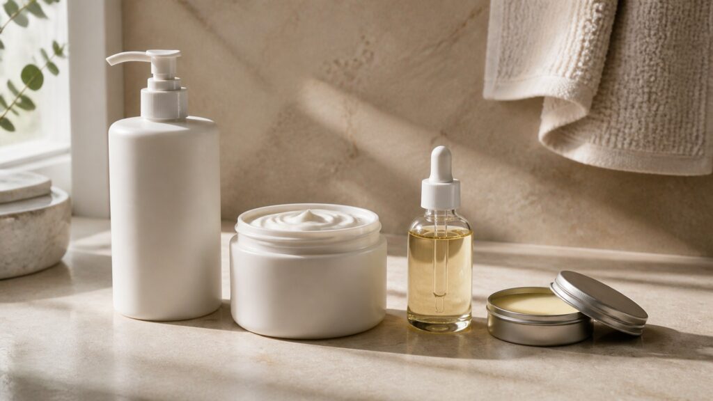Unbranded editorial arrangement for body moisturizer for choosing the right one