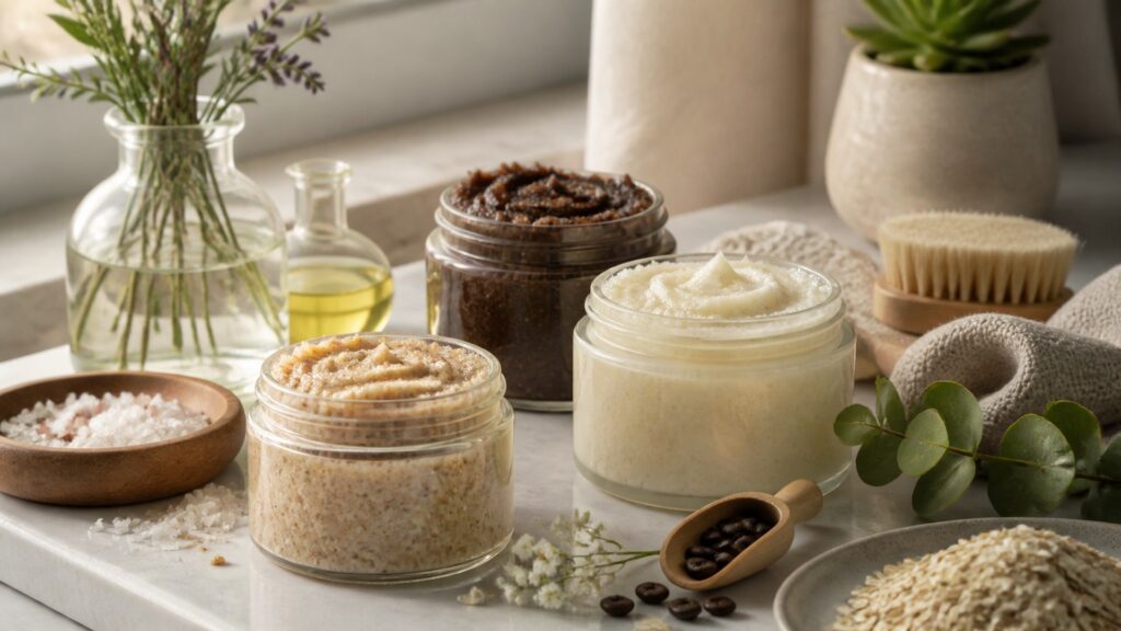 Unbranded body scrubs arranged for a scent and formula preferences buying guide
