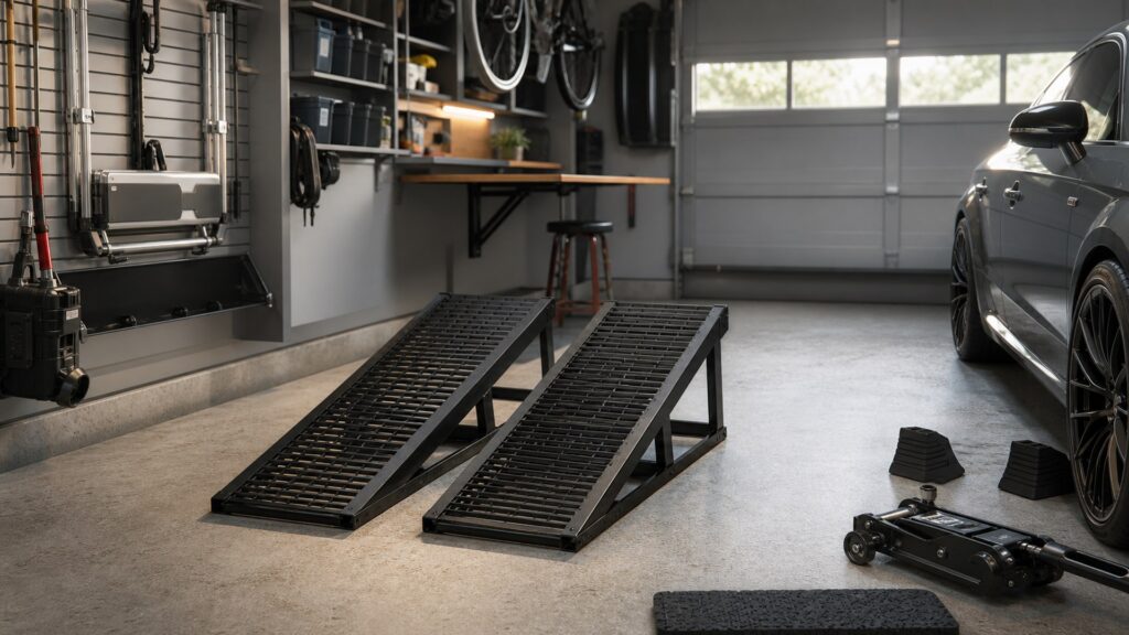 car ramps shopping setup for space-saving garage setups with practical vehicle-focused details