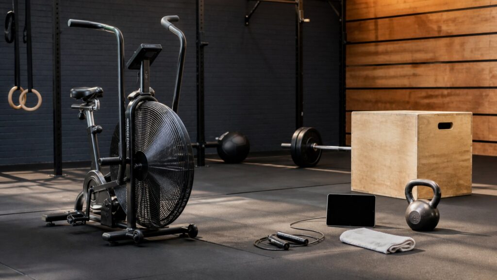cardio equipment for hiit training arranged in a practical buyer guide scene