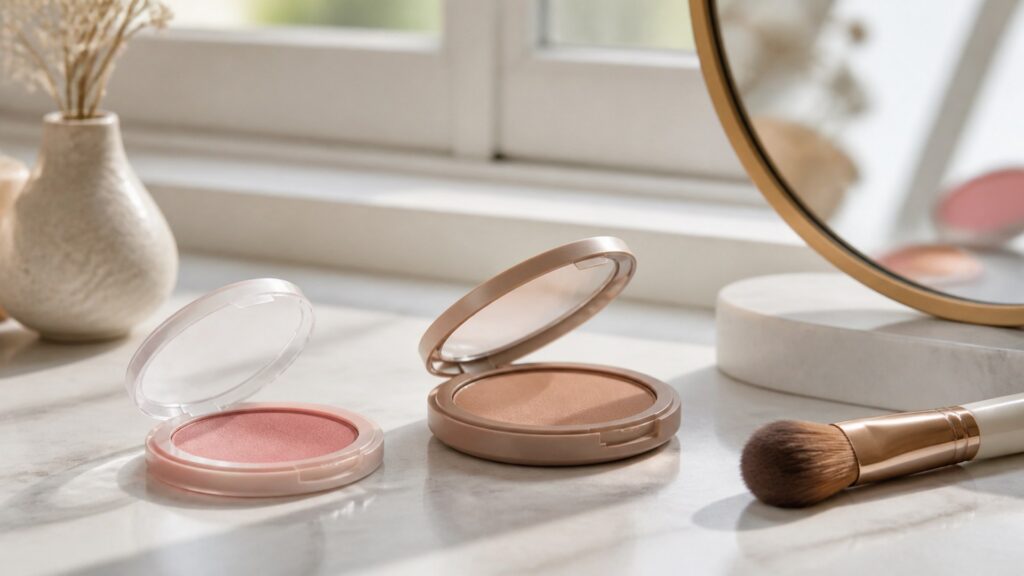Unbranded editorial arrangement illustrating Cheek Makeup Buying Guide for Everyday Makeup