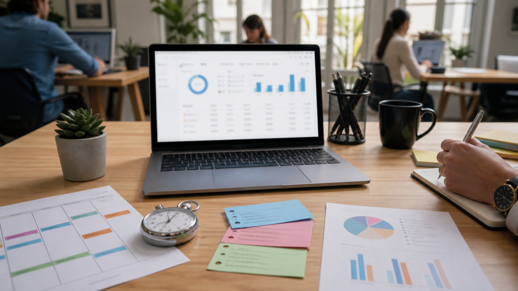 Ultra photorealistic time tracking software hero image for Clockify Review for Project Time Tracking Software