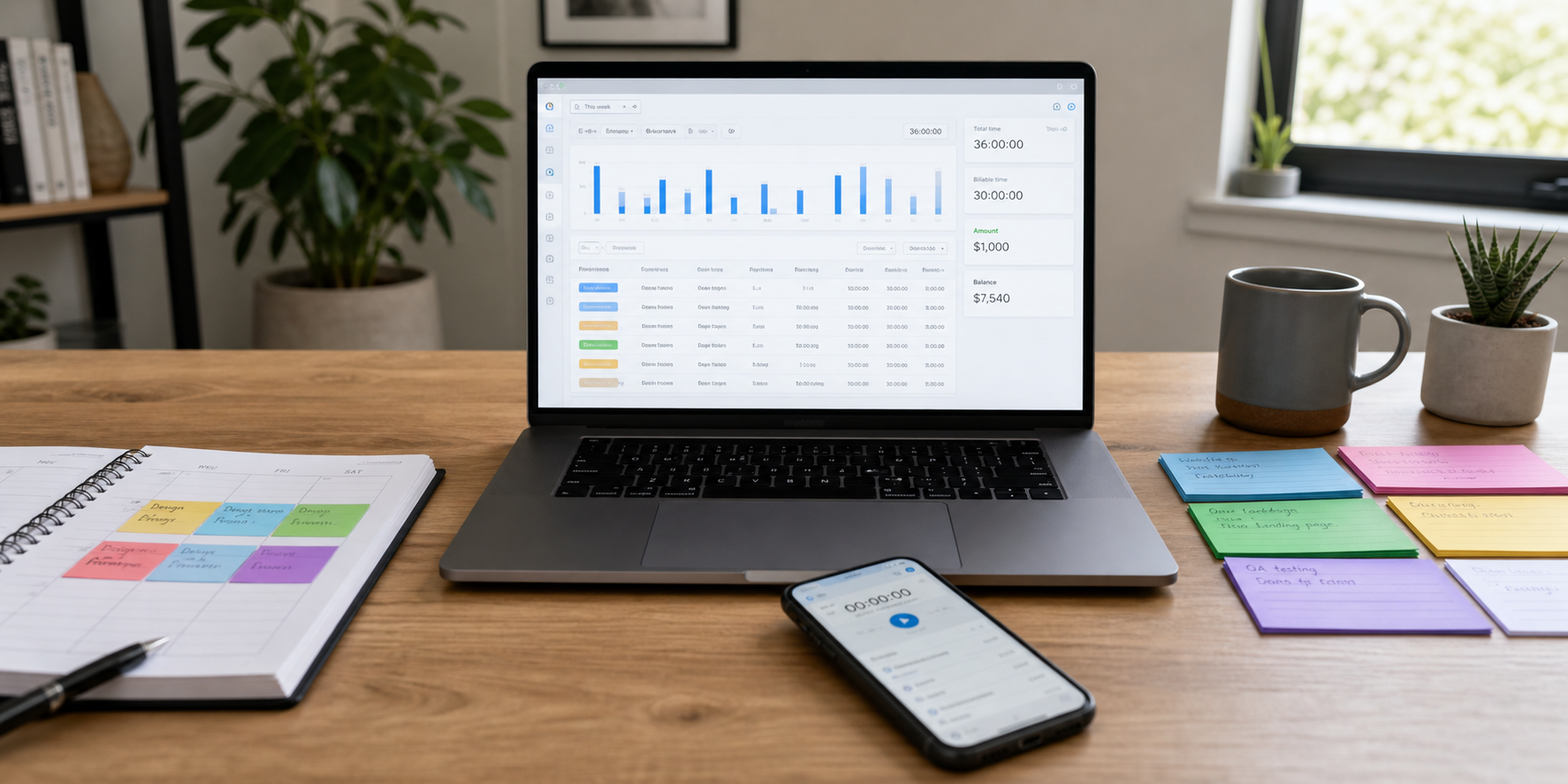 Ultra photorealistic time tracking software hero image for Clockify Review for Remote Employee Time Tracking Software