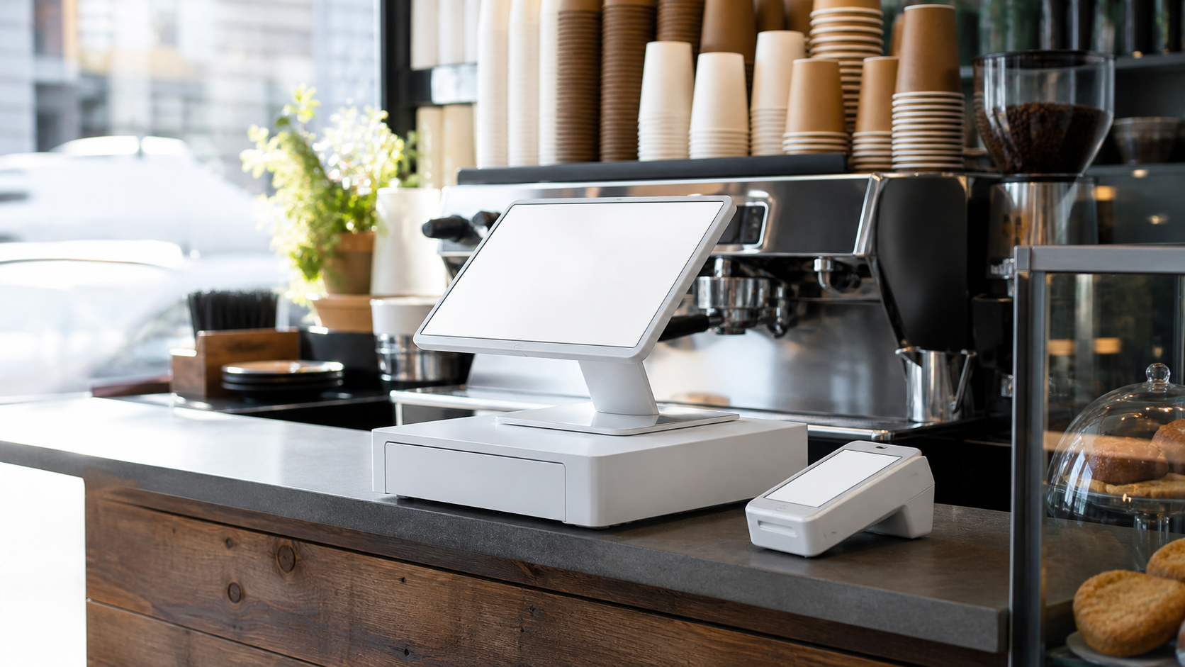 Ultra photorealistic POS hero image for Clover POS Review for Cafe POS Systems
