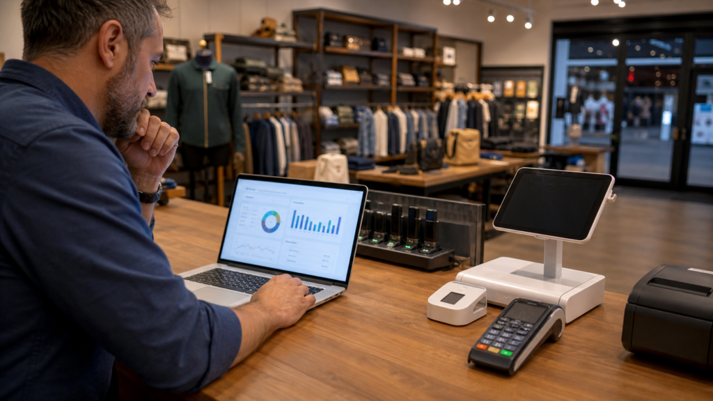Ultra photorealistic POS operations hero image for Clover POS Review for Cloud Retail POS Systems