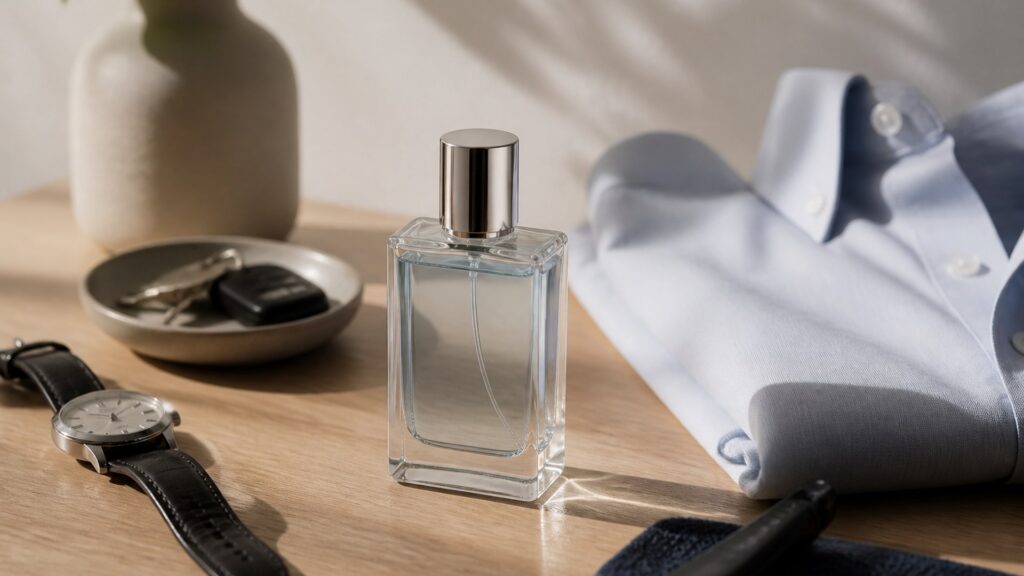 Unbranded editorial arrangement illustrating Cologne Buying Guide for Everyday Wear
