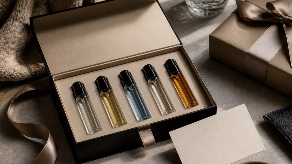 Unbranded editorial arrangement illustrating Cologne Buying Guide for Gift Shopping