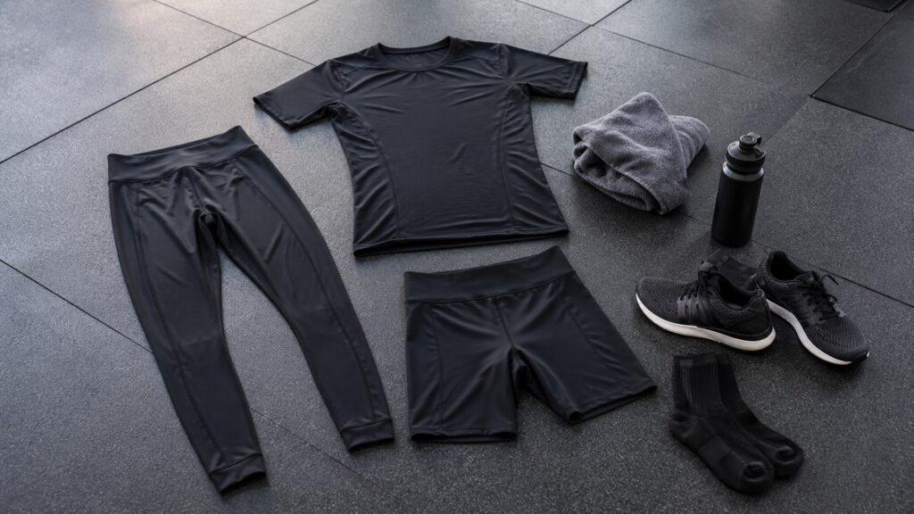 compression apparel for gym sessions arranged in a practical buyer guide scene