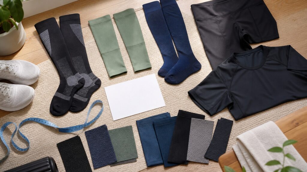 Unbranded compression wear products arranged for a careful buying comparison