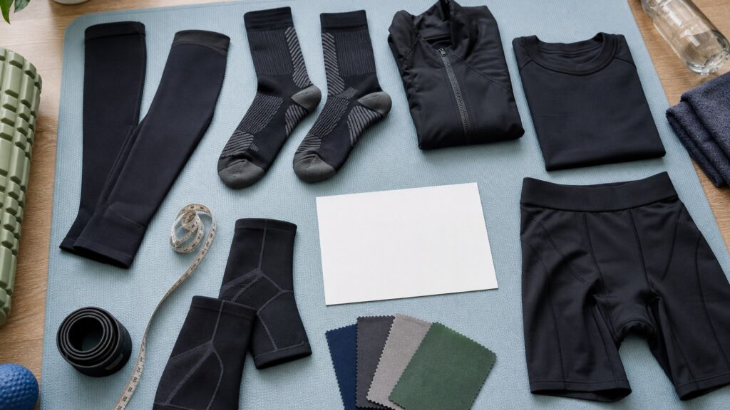 Unbranded compression wear products arranged for a careful buying comparison