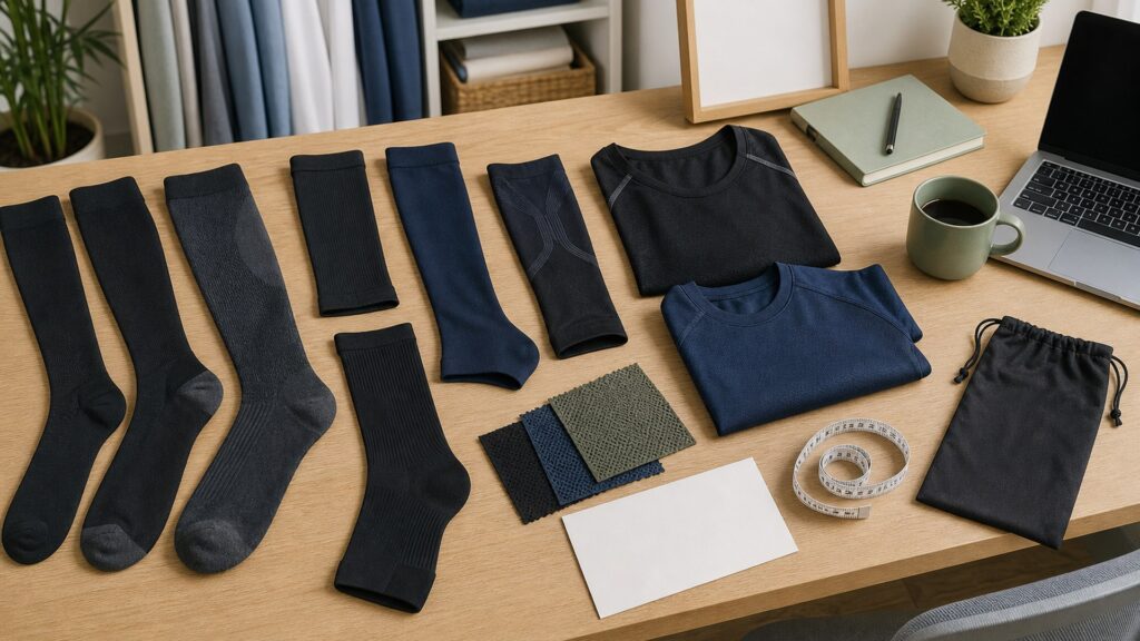 Unbranded compression wear products arranged for a careful buying comparison