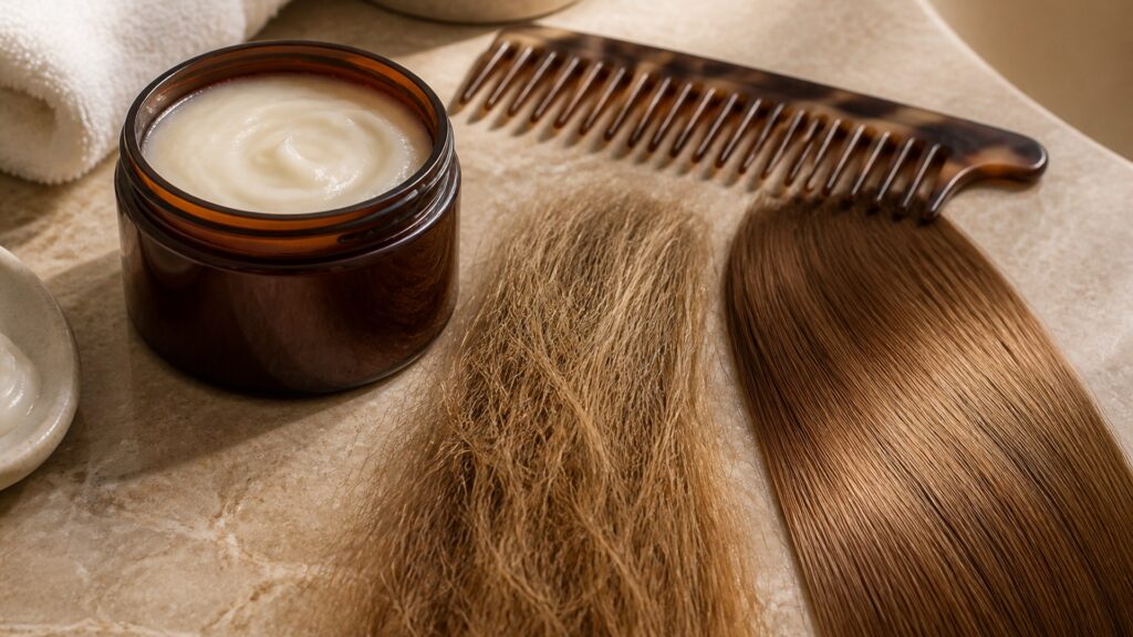 Unbranded editorial arrangement illustrating Conditioner Buying Guide for Dry Hair