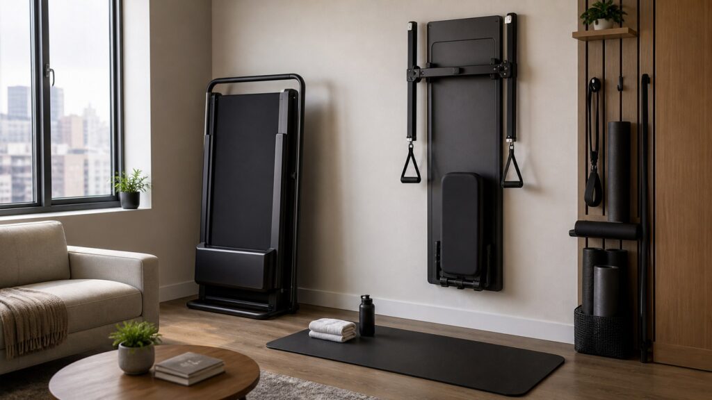 connected gym equipment for small spaces arranged in a practical buyer guide scene