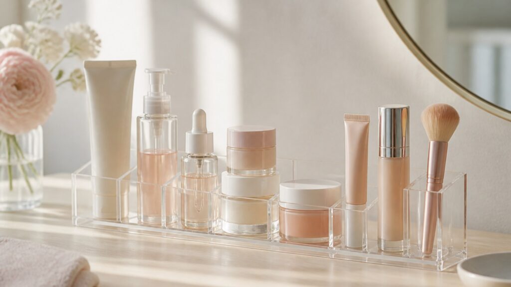 Unbranded editorial arrangement for Cosmetic Storage Buying Guide for Daily Routines