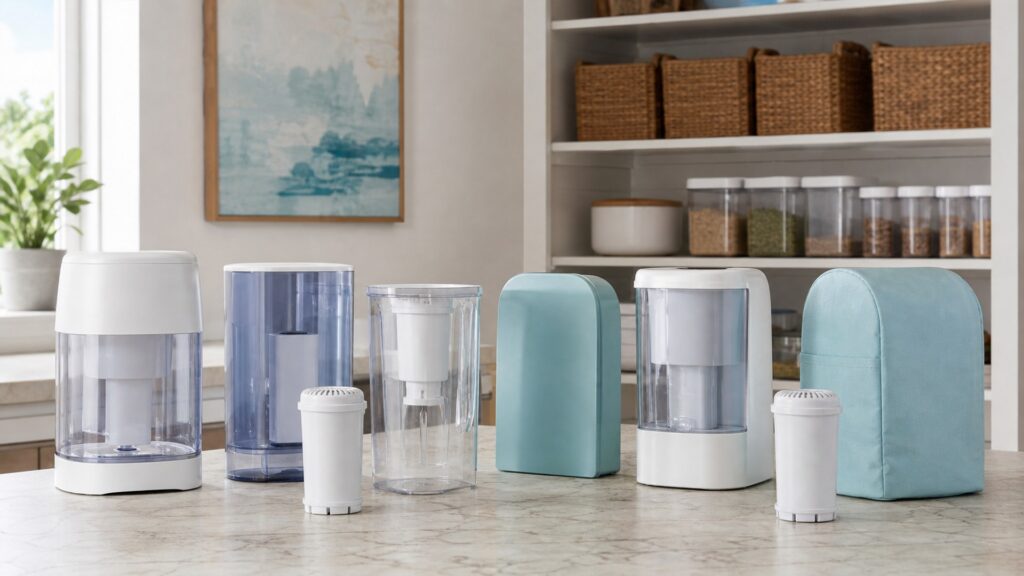Unbranded countertop water filters products arranged for a careful buying comparison