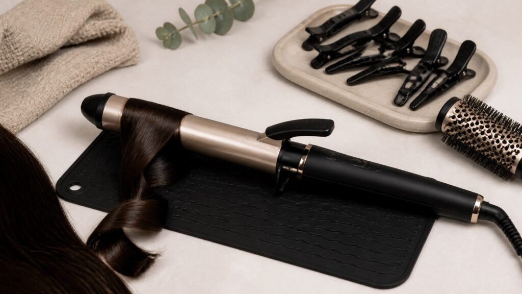 Unbranded editorial arrangement illustrating Curling Tools Buying Guide for Thick Hair