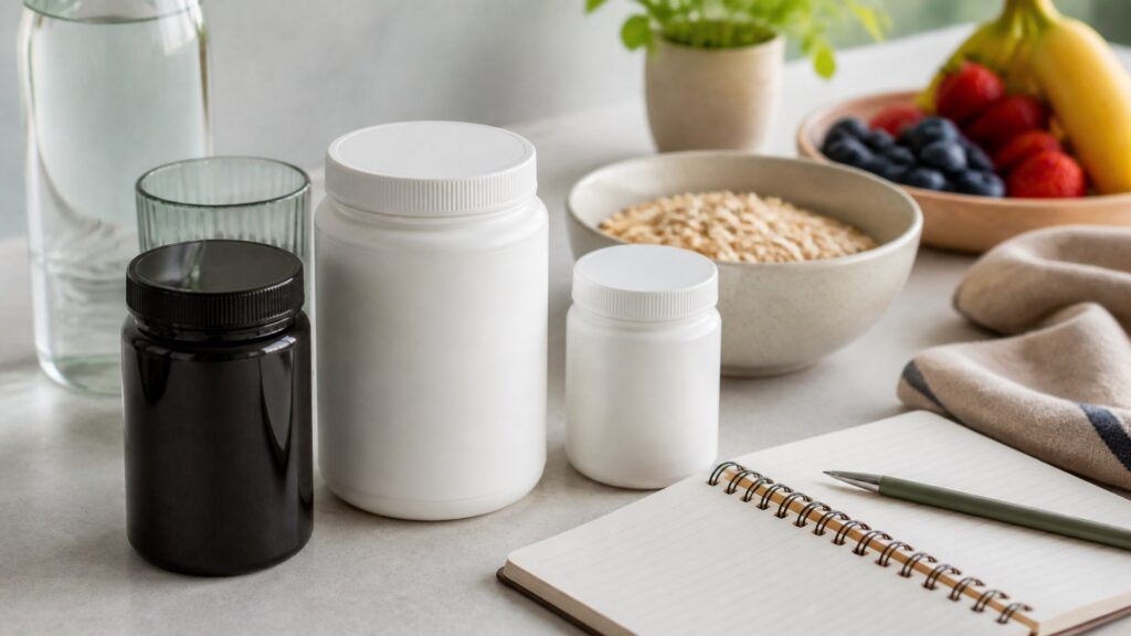 Unbranded daily wellness supplements products arranged for a careful buying comparison