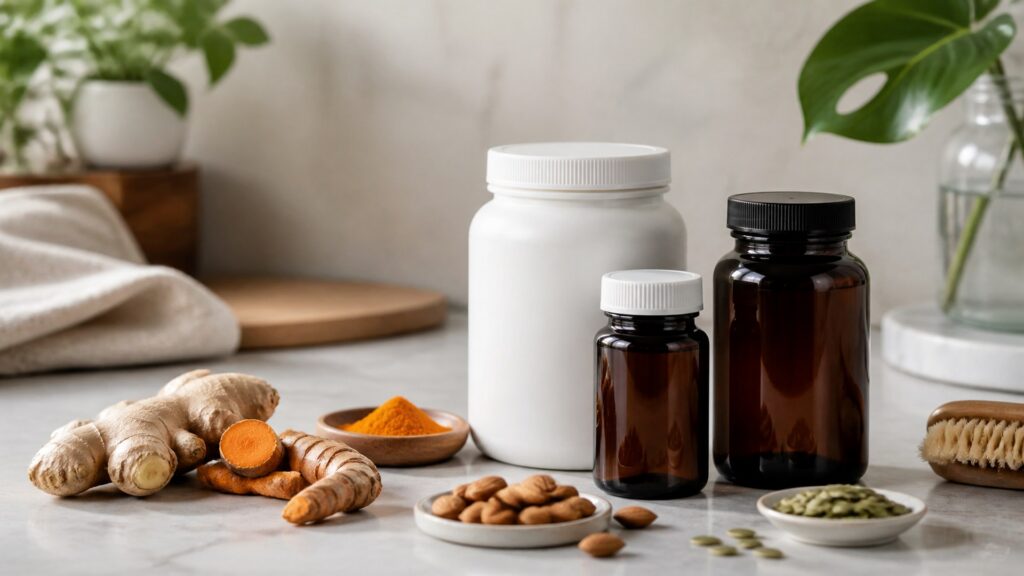 Unbranded daily wellness supplements products arranged for a careful buying comparison