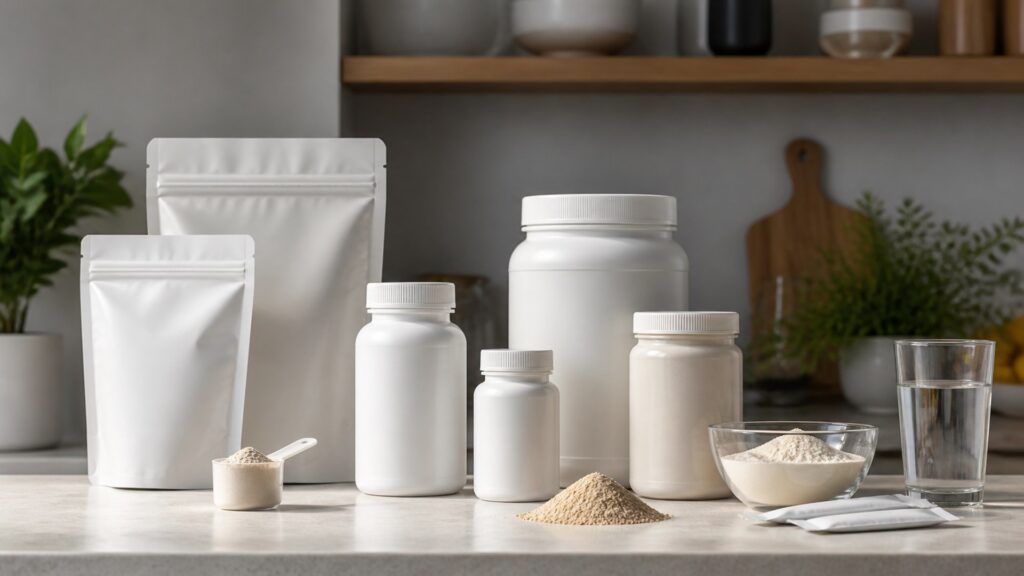 Unbranded daily wellness supplements products arranged for a careful buying comparison