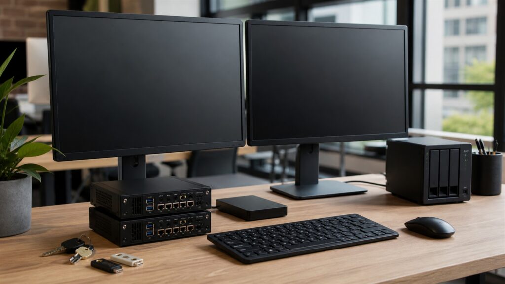 unbranded domain administration workspace with blank portfolio dashboard, network gateway, security key, renewal calendar blocks, and organized domain folders for a high-traffic sites buying decision