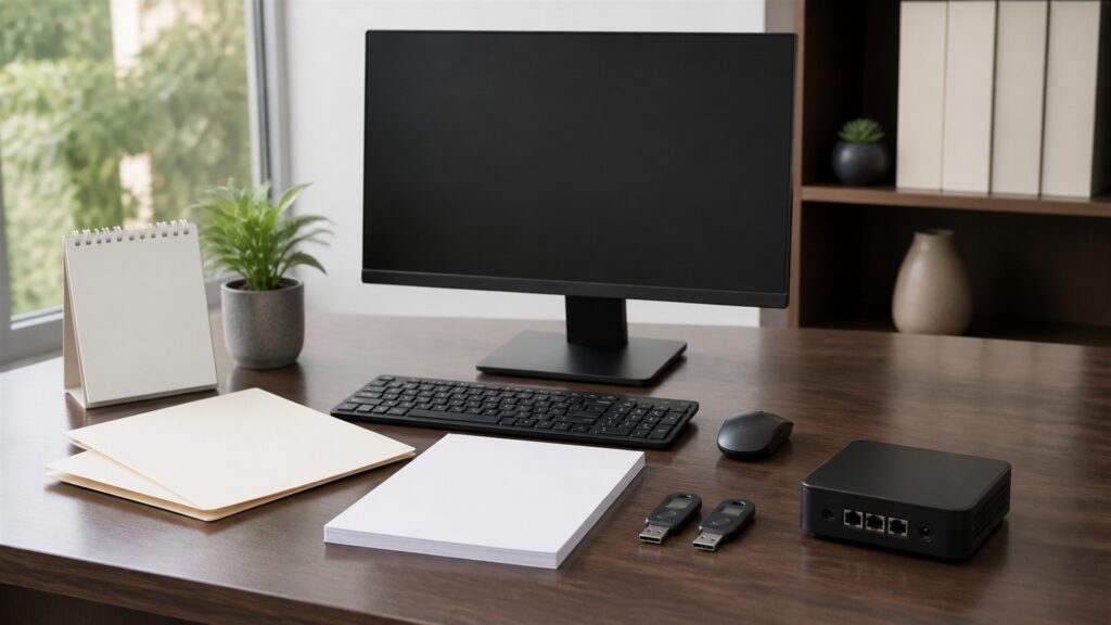 unbranded domain administration workspace with blank portfolio dashboard, network gateway, security key, renewal calendar blocks, and organized domain folders for a general selection buying decision