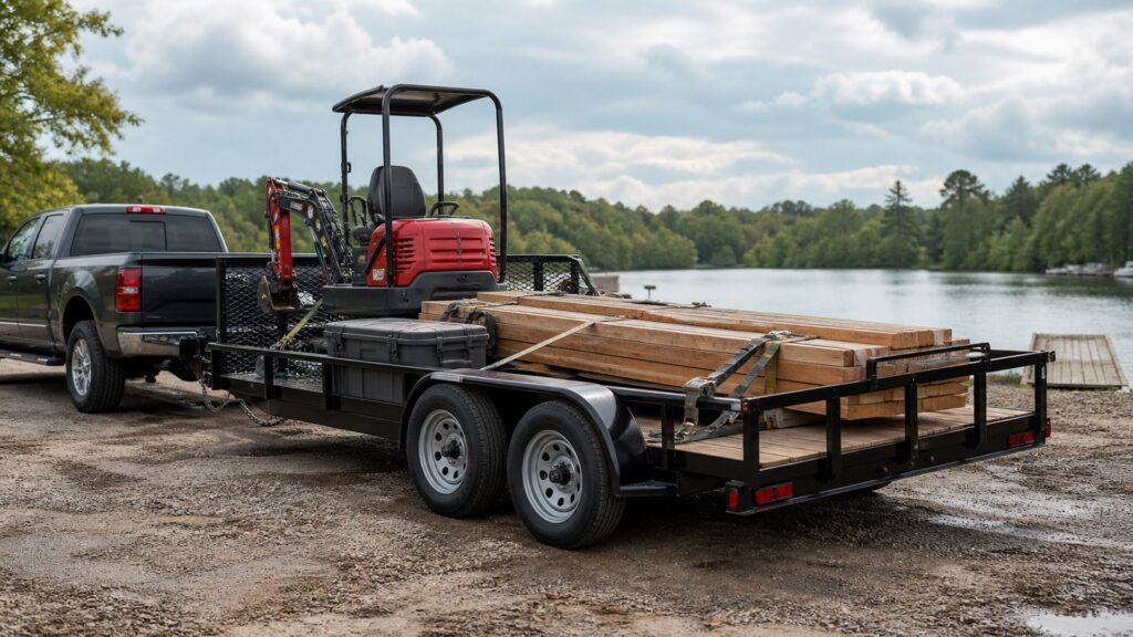 dual axle utility trailers shopping setup for work truck hauling needs with practical vehicle-focused details
