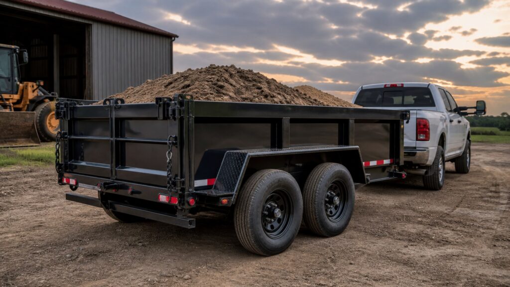 dump trailers shopping setup for farm and jobsite use with practical vehicle-focused details