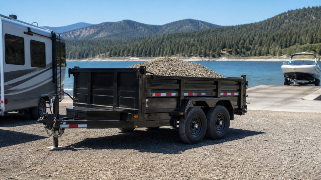 dump trailers shopping setup for rv and boat towing with practical vehicle-focused details