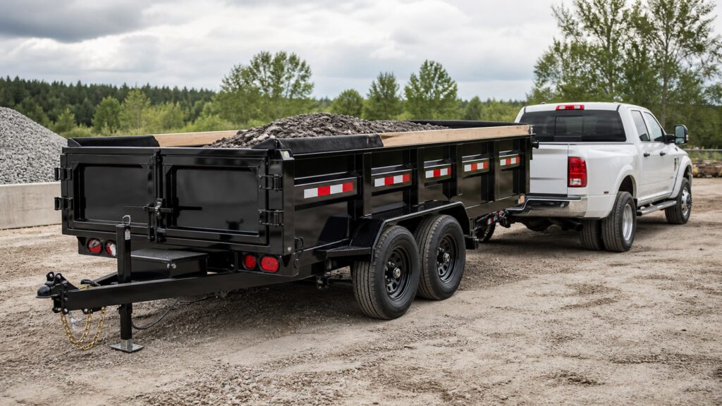 dump trailers shopping setup for work truck hauling needs with practical vehicle-focused details