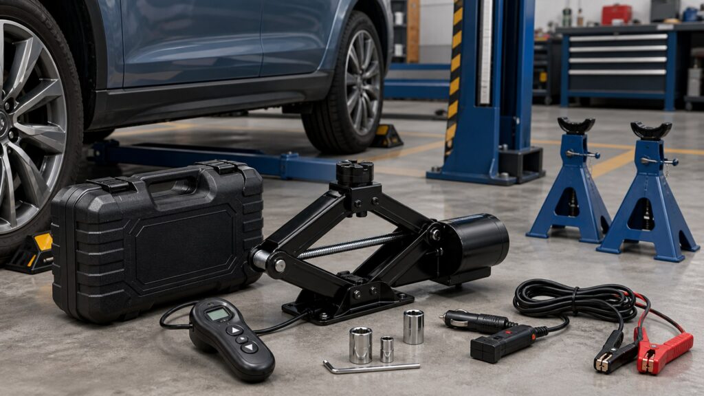 electric car jacks shopping setup for lift and safety requirements with practical vehicle-focused details